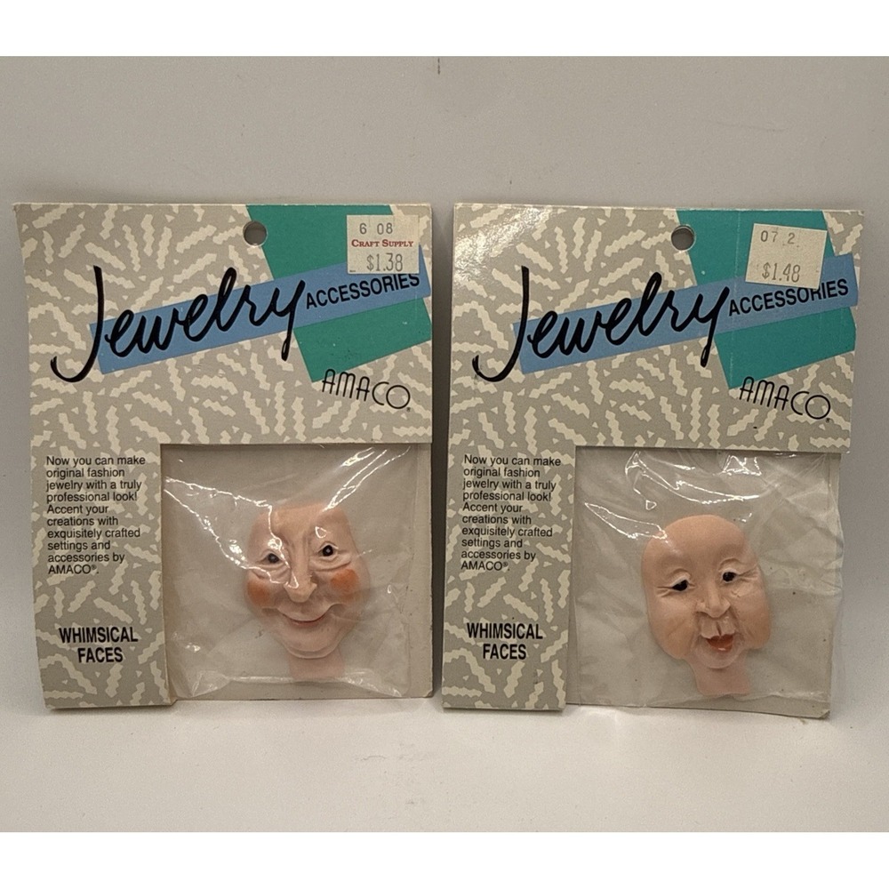 Vintage AMACO 1980's Plastic Flat Back Doll Face Resin Craft Lot Whimsical Faces